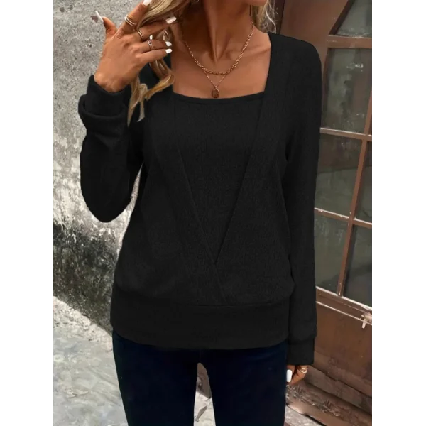 Kadın Uzun Kollu Kruvaze Yaka Kol Ve Etek Ucu Manşet Detay Yumoş Bluz