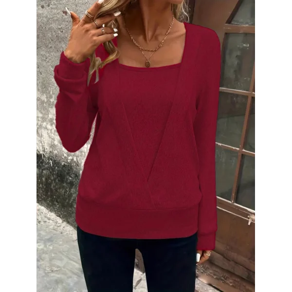 Kadın Uzun Kollu Kruvaze Yaka Kol Ve Etek Ucu Manşet Detay Yumoş Bluz