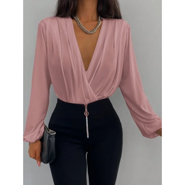 Kadın Uzun Kollu Kruvaze Yaka Sandy Bluz