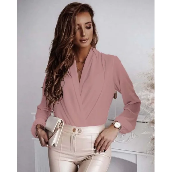 Kadın Uzun Kollu Kruvaze Yaka Sandy Bluz