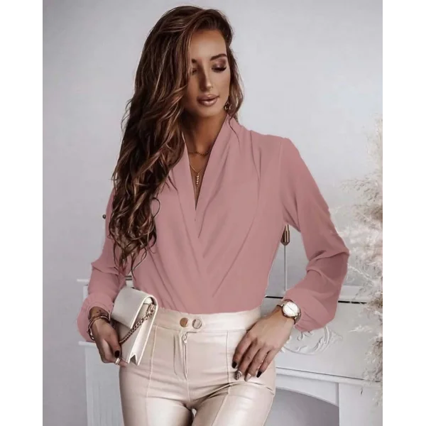 Kadın Uzun Kollu Kruvaze Yaka Sandy Bluz