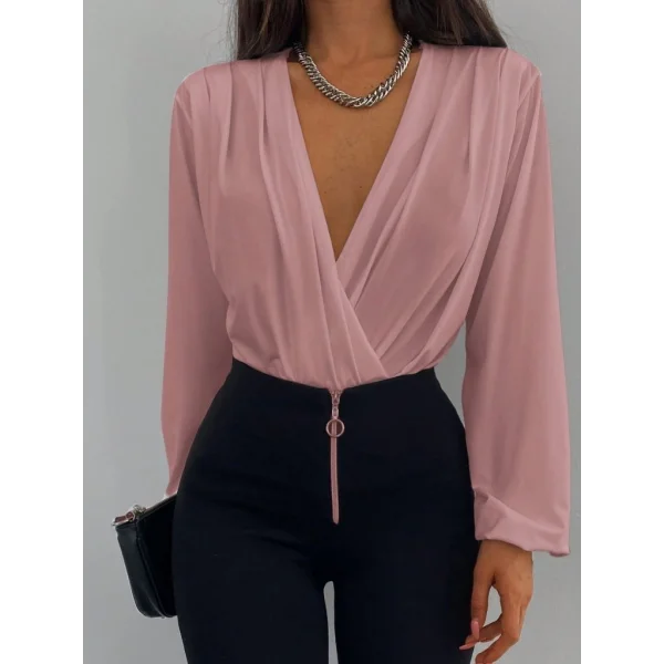 Kadın Uzun Kollu Kruvaze Yaka Sandy Bluz