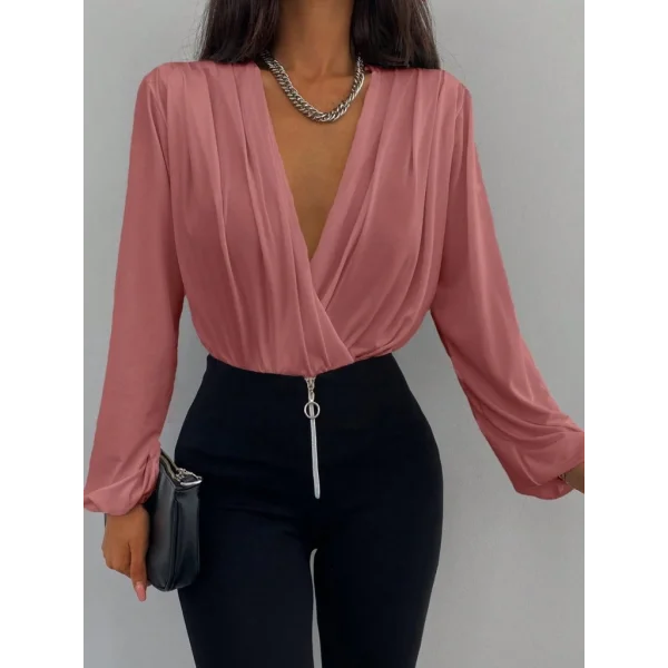 Kadın Uzun Kollu Kruvaze Yaka Sandy Bluz