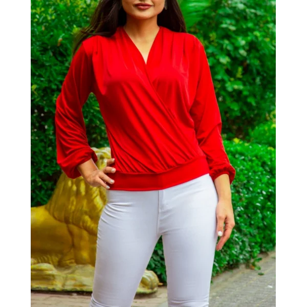 Kadın Uzun Kollu Kruvaze Yaka Sandy Bluz