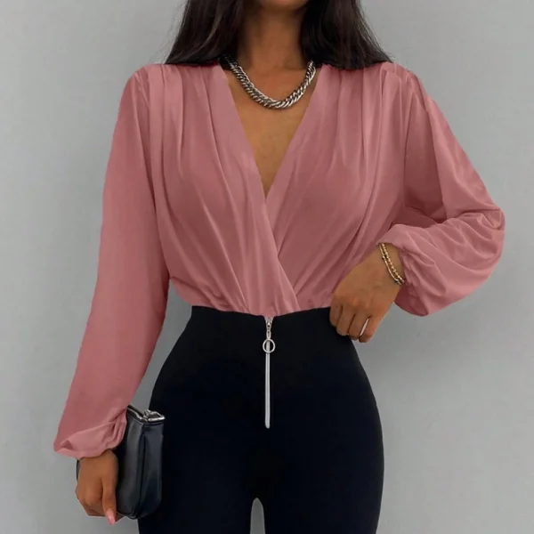Kadın Uzun Kollu Kruvaze Yaka Sandy Bluz