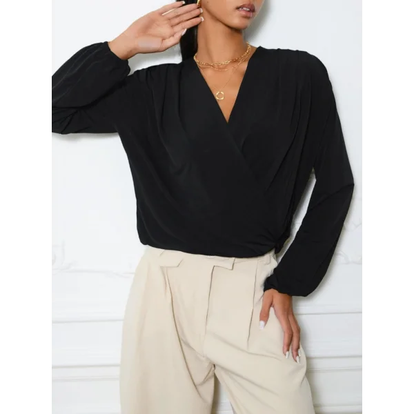Kadın Uzun Kollu Kruvaze Yaka Sandy Bluz