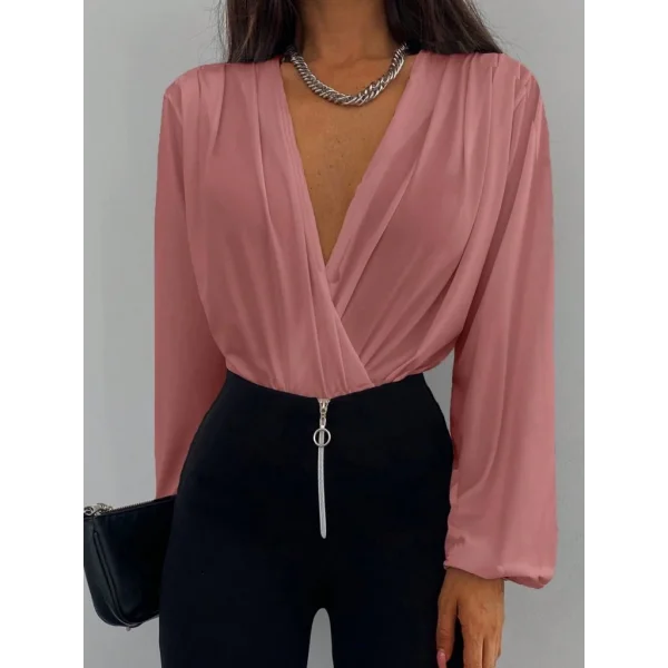Kadın Uzun Kollu Kruvaze Yaka Sandy Bluz