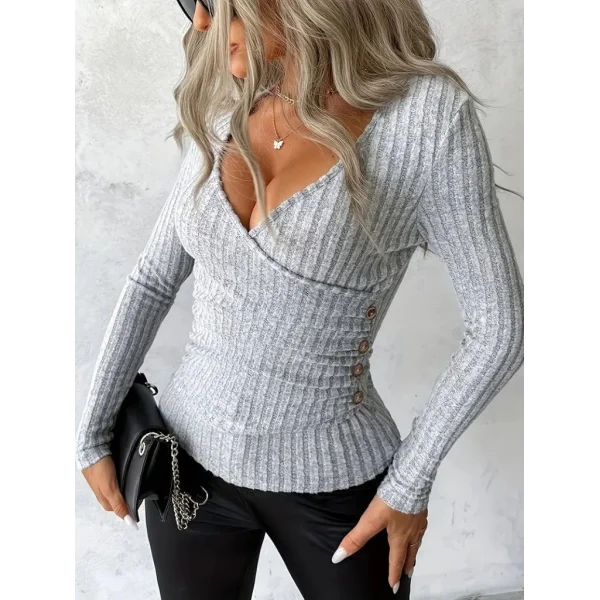 Kadın Uzun Kollu Kruvaze Yaka Yandan Düğme Detaylı şardonlu Kaşkorse Bluz