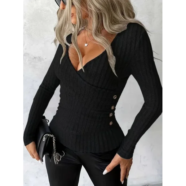 Kadın Uzun Kollu Kruvaze Yaka Yandan Düğme Detaylı şardonlu Kaşkorse Bluz