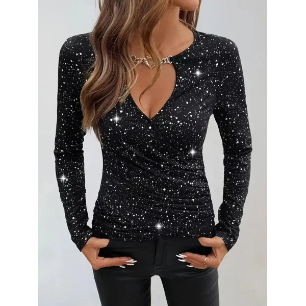 Kadın Uzun Kollu Kruvaze Yakalı Aksesuarlı Dalgıç Bluz