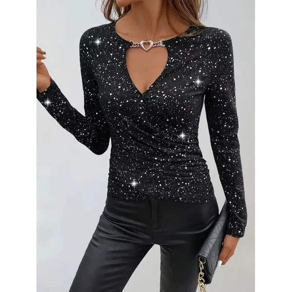 Kadın Uzun Kollu Kruvaze Yakalı Aksesuarlı Dalgıç Bluz