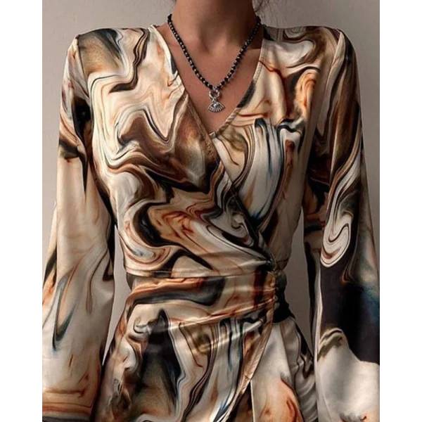 Kadın Uzun Kollu Kruvaze Yakalı Asimetrik Detaylı Mini Modal Elbise