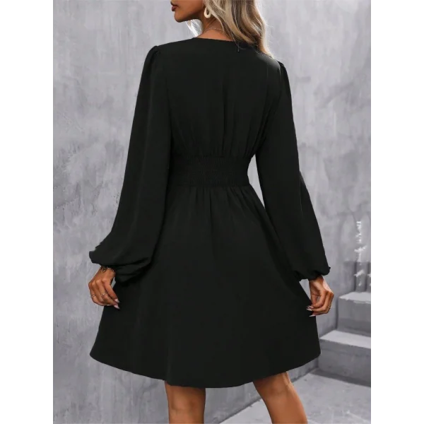 Kadın Uzun Kollu Kruvaze Yakalı Bel Korsajlı Mini Elbise