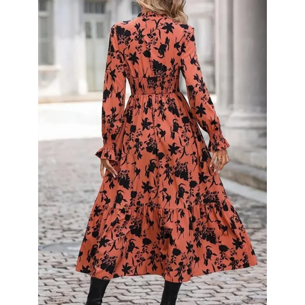 Kadın Uzun Kollu Kruvaze Yakalı çiçek Desenli Maksi Süprem Elbise