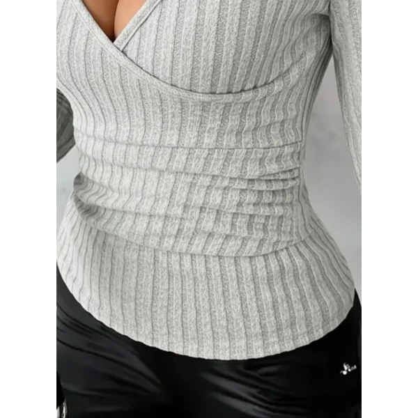 Kadın Uzun Kollu Kruvaze Yakalı Incili şardonlu Kaşkorse Bluz