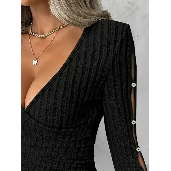 Kadın Uzun Kollu Kruvaze Yakalı Incili şardonlu Kaşkorse Bluz