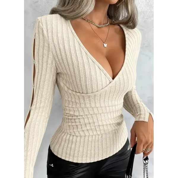 Kadın Uzun Kollu Kruvaze Yakalı Incili şardonlu Kaşkorse Bluz