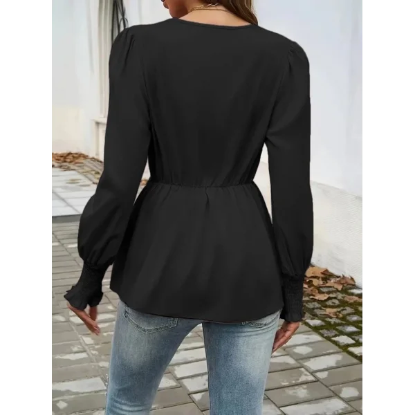 Kadın Uzun Kollu Kruvaze Yakalı önden Bağlamalı Ithal Krep Bluz