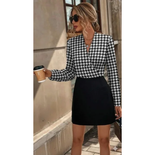 Kadın Uzun Kollu Kruvaze Yakalı üst Dalgıç Alt Ithal Krep Mini Elbise