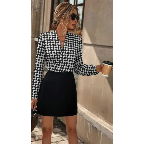 Kadın Uzun Kollu Kruvaze Yakalı üst Dalgıç Alt Ithal Krep Mini Elbise