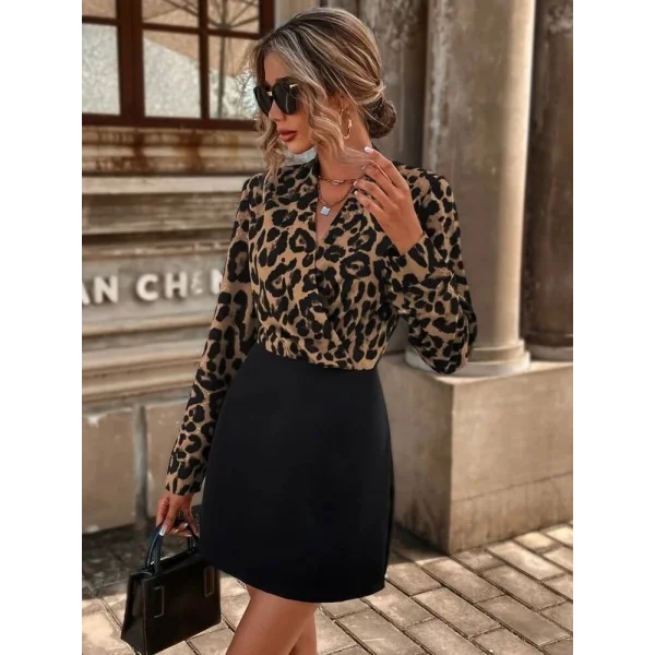 Kadın Uzun Kollu Kruvaze Yakalı üst Dalgıç Alt Ithal Krep Mini Elbise