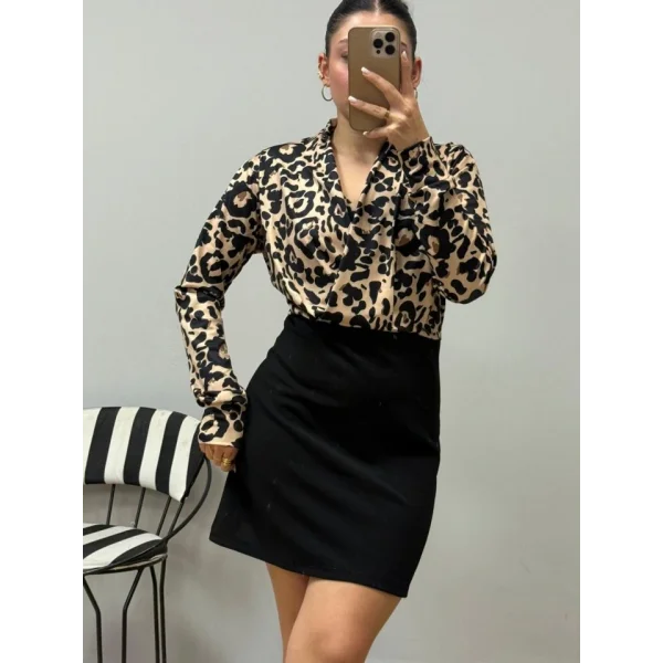 Kadın Uzun Kollu Kruvaze Yakalı üst Dalgıç Alt Ithal Krep Mini Elbise