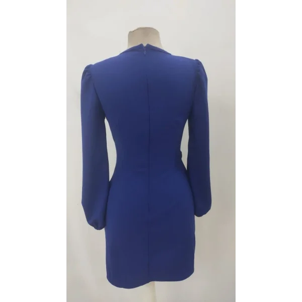 Kadın Uzun Kollu Kruvaze Yakalı Yanlardan Büzgü Detaylı Ithal Krep Kısa Elbise