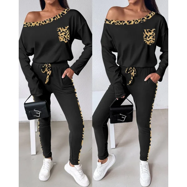 Kadın Uzun Kollu Leopar Detay Viskon Iki Iplik Ikili Takım