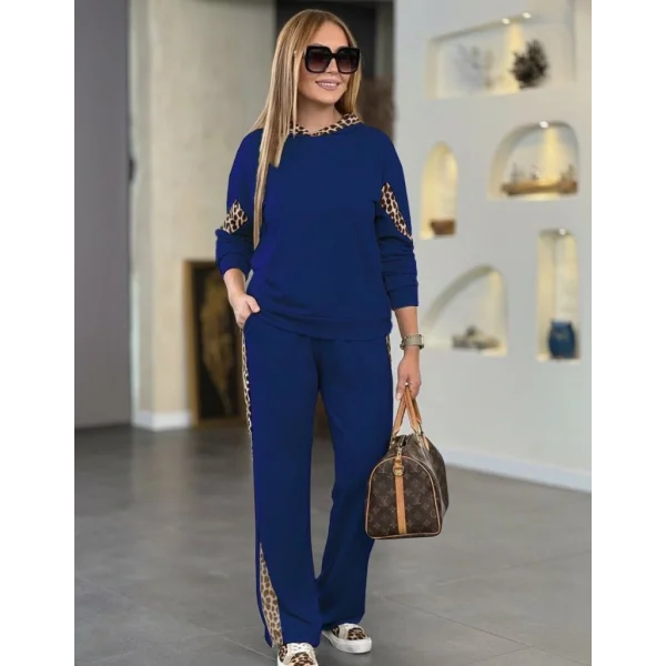 Kadın Uzun Kollu Leopar Detaylı Viskon Iki Iplik Eşofman Takımı