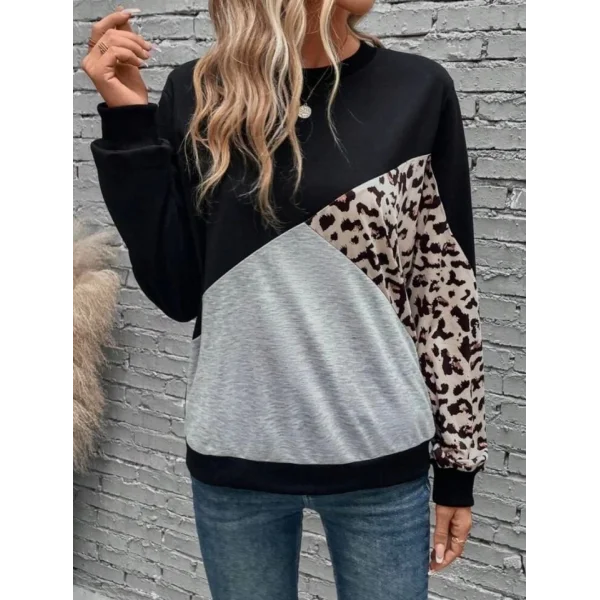 Kadın Uzun Kollu Leopar Garnili 3 Parça Iki Iplik Bluz