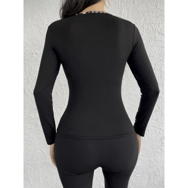 Kadın Uzun Kollu Leopar şeritli Viskon Bluz