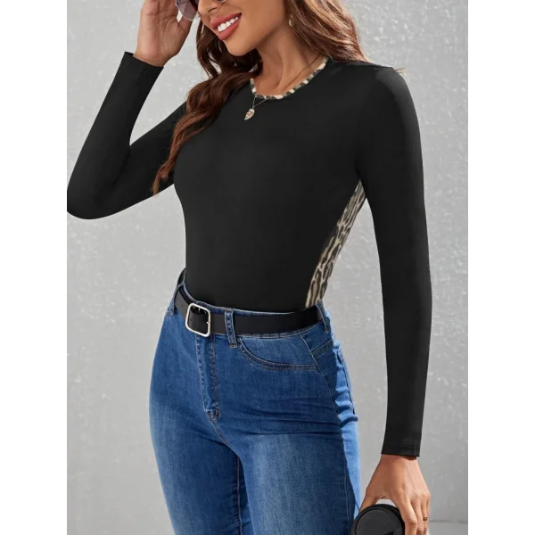 Kadın Uzun Kollu Leopar şeritli Viskon Bluz