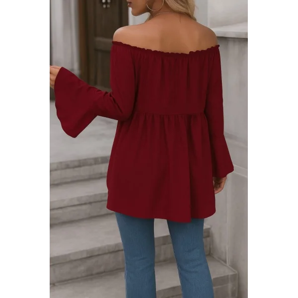 Kadın Uzun Kollu Madonna Yaka Asimetrik Detaylı Kolları Ispanyol Viskon Bluz