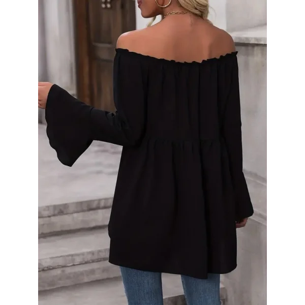 Kadın Uzun Kollu Madonna Yaka Asimetrik Detaylı Kolları Ispanyol Viskon Bluz