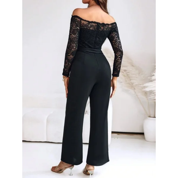 Kadın Uzun Kollu Madonna Yaka Dantelli Yandan Bağlamalı Ithal Krep Tulum