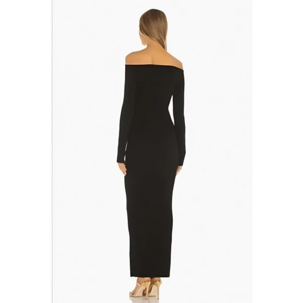 Kadın Uzun Kollu Madonna Yaka Parmak Geçmeli Detay Kaşkorse Elbise