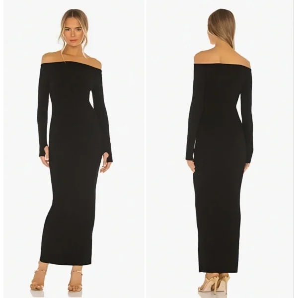 Kadın Uzun Kollu Madonna Yaka Parmak Geçmeli Detay Kaşkorse Elbise