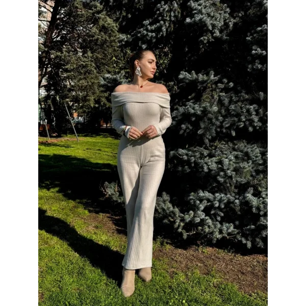 Kadın Uzun Kollu Madonna Yaka şardonlu Kaşkorse Tulum