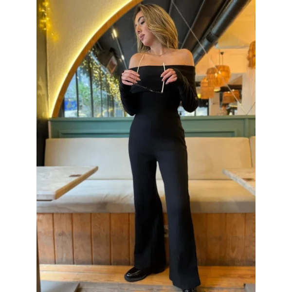 Kadın Uzun Kollu Madonna Yaka şardonlu Kaşkorse Tulum