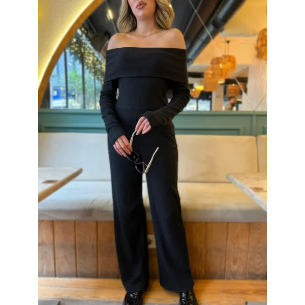 Kadın Uzun Kollu Madonna Yaka şardonlu Kaşkorse Tulum