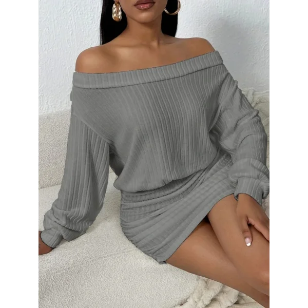 Kadın Uzun Kollu Madonna Yaka Yanlardan Büzgülü şardonlu Kaşkorse Mini Elbise