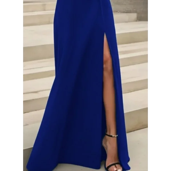 Kadın Uzun Kollu Madonna Yakalı Yırtmaç Detaylı Uzun Ithal Krep Elbise