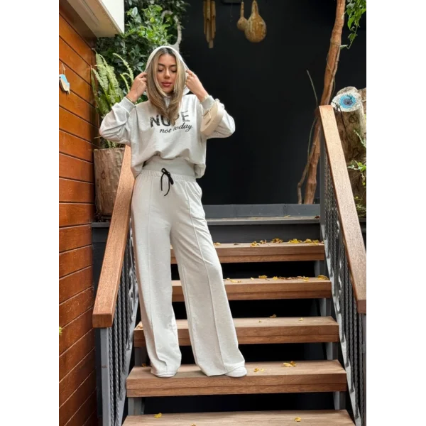 Kadın Uzun Kollu Nope Baskılı Beli Ribanalı Ikili Takım