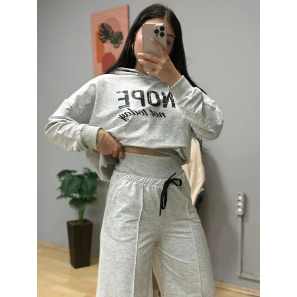 Kadın Uzun Kollu Nope Baskılı Beli Ribanalı Ikili Takım