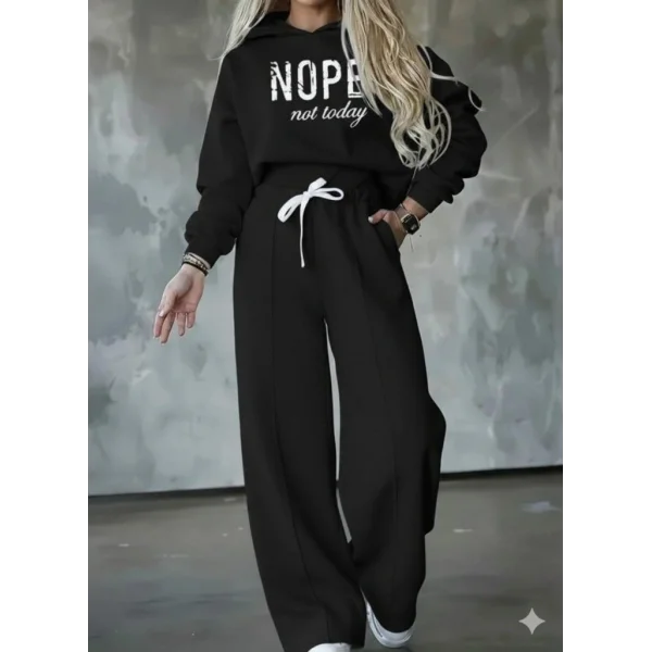 Kadın Uzun Kollu Nope Baskılı Beli Ribanalı Ikili Takım