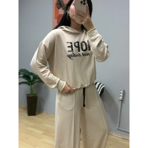 Kadın Uzun Kollu Nope Baskılı Beli Ribanalı Ikili Takım