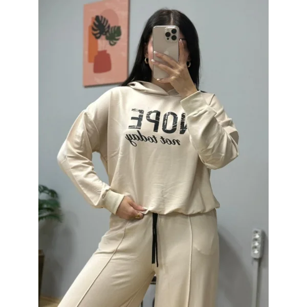 Kadın Uzun Kollu Nope Baskılı Beli Ribanalı Ikili Takım