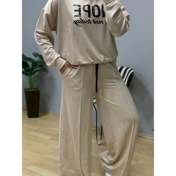 Kadın Uzun Kollu Nope Baskılı Beli Ribanalı Ikili Takım