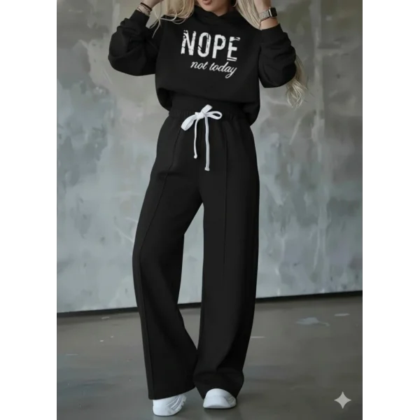 Kadın Uzun Kollu Nope Baskılı Beli Ribanalı Ikili Takım