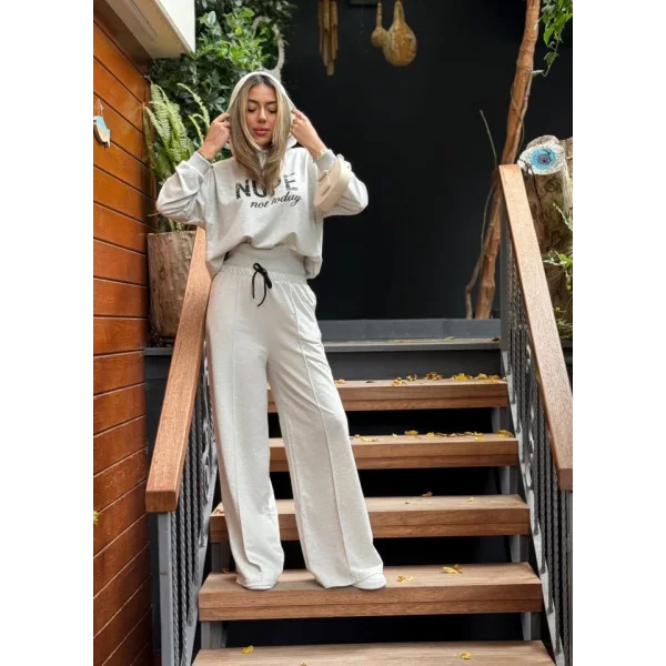 Kadın Uzun Kollu Nope Baskılı Beli Ribanalı Ikili Takım